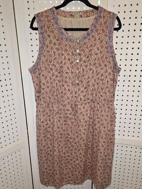 Lucky Brand Floral Print Sleeveless Midi Dress in Beige, Pink and Blue Floral